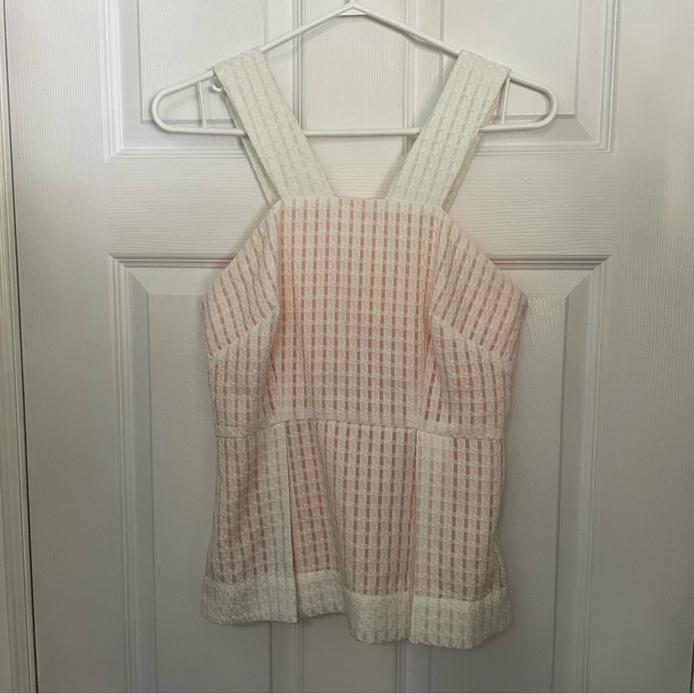 Anthropologie Maeve white and peach gingham basket tank top blouse size 4